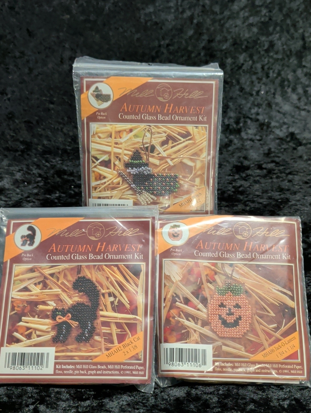 Lot of 3 Vintage Mill Hill Autumn Harvest Glass Bead Kits 1991 Halloween